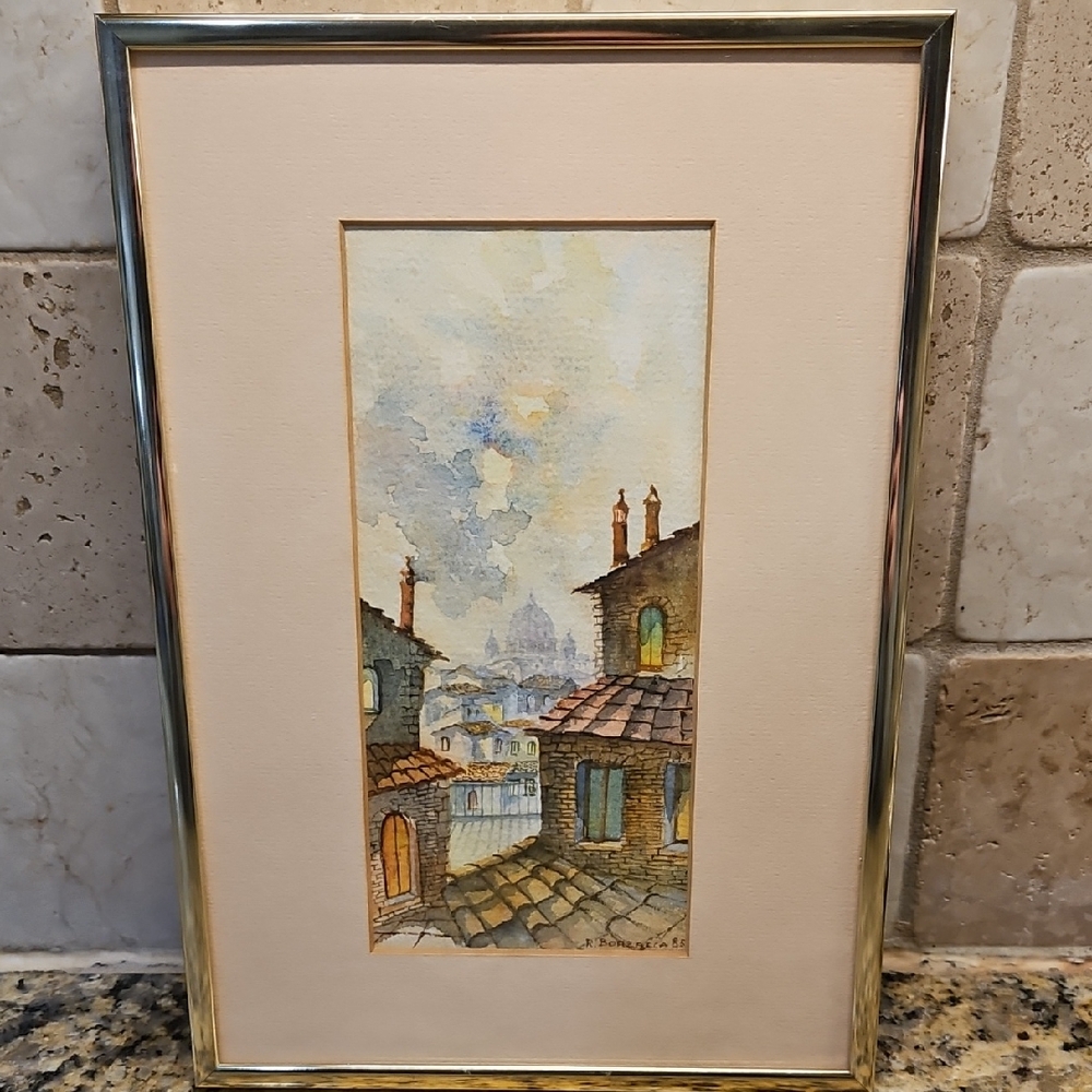 ITALIAN WATERCOLOR VINTAGE R. BORZACCA 85 WALL‎ ART FRAMED